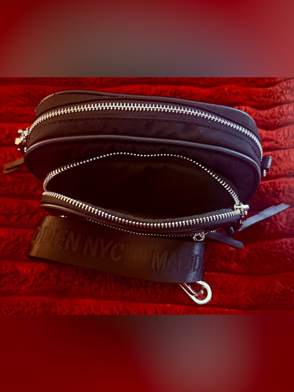 Madden NYC Black Nylon Belt Bag with Logo Strap - Picture 4 of 5